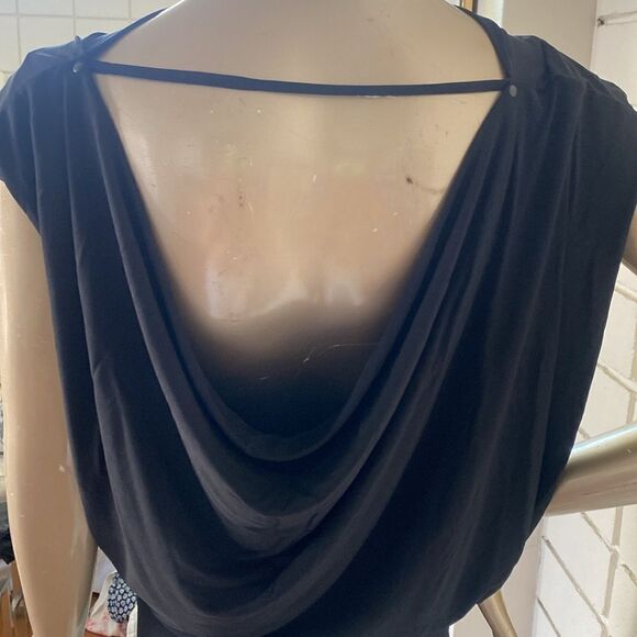 All Saints black viscose body con cowl back mini w/side boob. - Picture 3 of 11